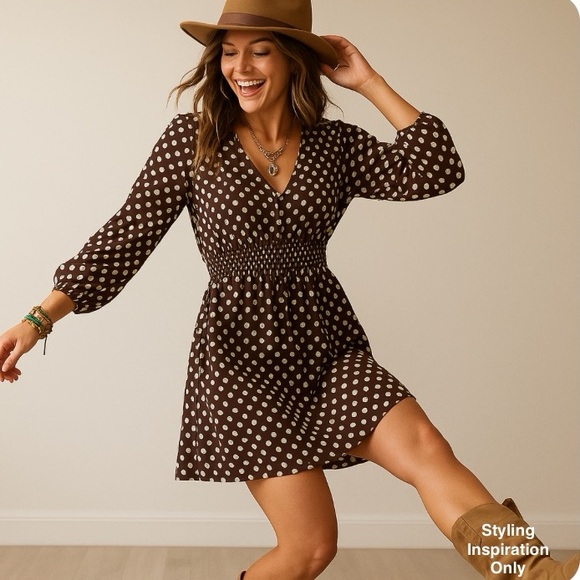 BCBGMaxAzria Dresses & Skirts - Silky Polka-Dot Dress, Brown & White Dot